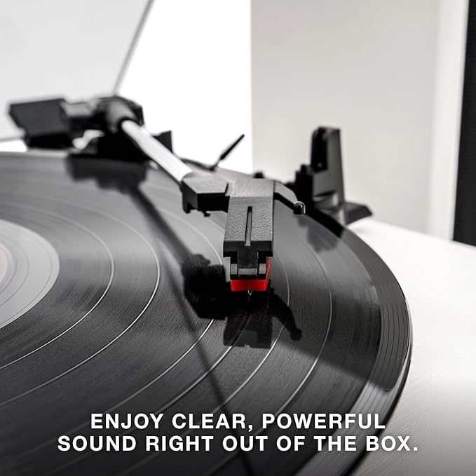 Victrola Montauk Vinyl Record Player, 3-Speed Belt Driven Turntable with Stereo Bluetooth Speaker Pair, RCA Output and 3.5mm Headphone Jack, Removable Dust Cover, Farmhouse Walnut Finish