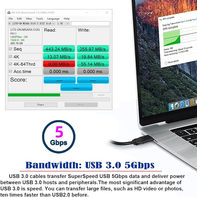 chenyang USB 3.0 to eSATA Adapter 6Gbps for Hard Disk, USB 3.0 to eSATA External SATA Convertor Power eSATA 6Gb/s to USB 3.0 Adapter eSATA Plus USB 3.0 Adapter