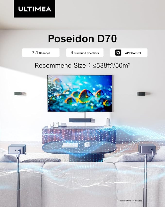ULTIMEA 7.1 Sound Bars for Smart TV, 4 Wired Surround Speakers, Virtual Surround Sound System, 410W Peak Power, App Control, TV Soundbar with Wireless Subwoofer, Home Theater Sound System, 2025 Model