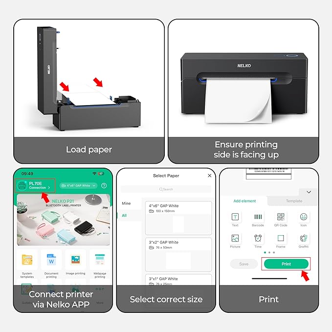 Nelko Bluetooth Thermal Shipping Label Printer, 4x6 Label Printer for Shipping