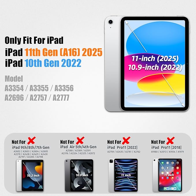 SEYMAC stock Case for iPad (A16) 11th/10th Generation 11''/10.9'' 2025/2022, Full-Body Drop Protection Case with Screen Protector &360° Rotate Hand Strap/Stand, Blue+Black