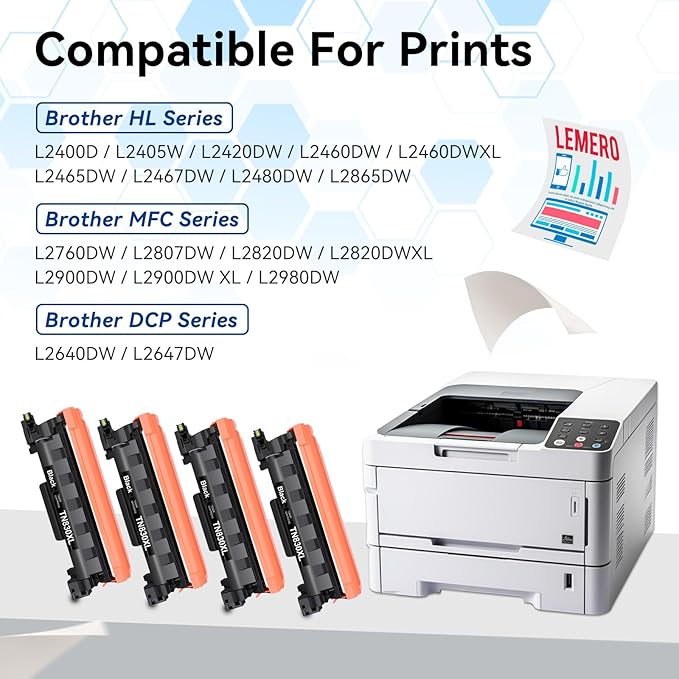 LEMERO Compatible Toner Cartridge Replacement for Brother TN830XL TN830 XL High Yield Toner Cartridge Work with DCP-L2640DW HL-L2460DW HL-L2480DW HL-L2405W MFC-L2820DW Printer 830XL 4-Black
