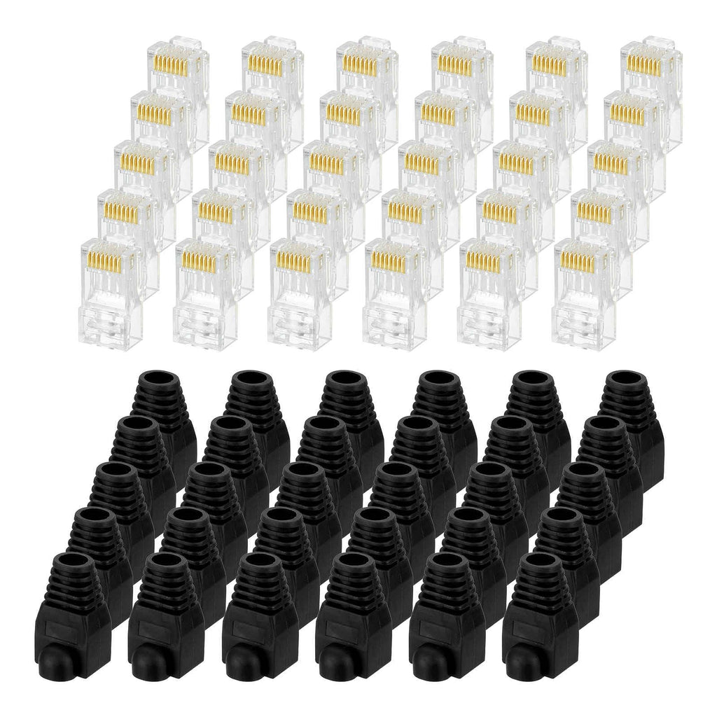 MECCANIXITY 30pcs Cat6 RJ45 Pass Through Connectors, RJ45 Connector 8P8C Gold Plated Plugs with 30pcs White Strain Relief Boots for Solid or Stranded UTP Ethernet Cable, 1.1mm