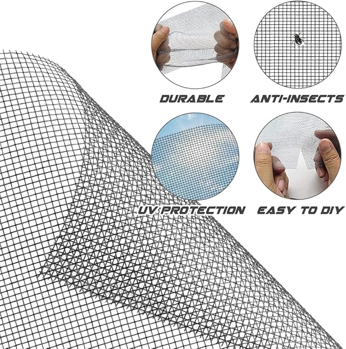 Fiberglass Screen Repair Kit, Black, 48" x 110", Easy to Install, Up to 5 Years Lifespan, Wide Application
