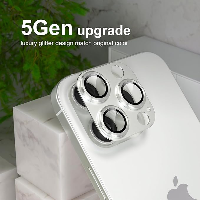 Choiche Compatible for iPhone 16 Pro/iPhone 16 Pro Max Camera Lens Protector, Bling Camera Cover with 9H Tempered Glass Lens Screen Protector Metal Ring Decoration Accessories(Silver)