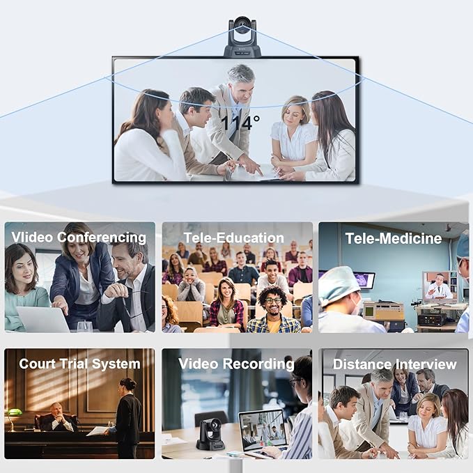 TONGVEO 3X Optical Zoom PTZ Camera HDMI USB 3.0 1080P 60fps 114-Degree Wide-Angle for Video Conference Business Meeting Live Streaming Online Learn with Zoom YouTube Teams OBS and More