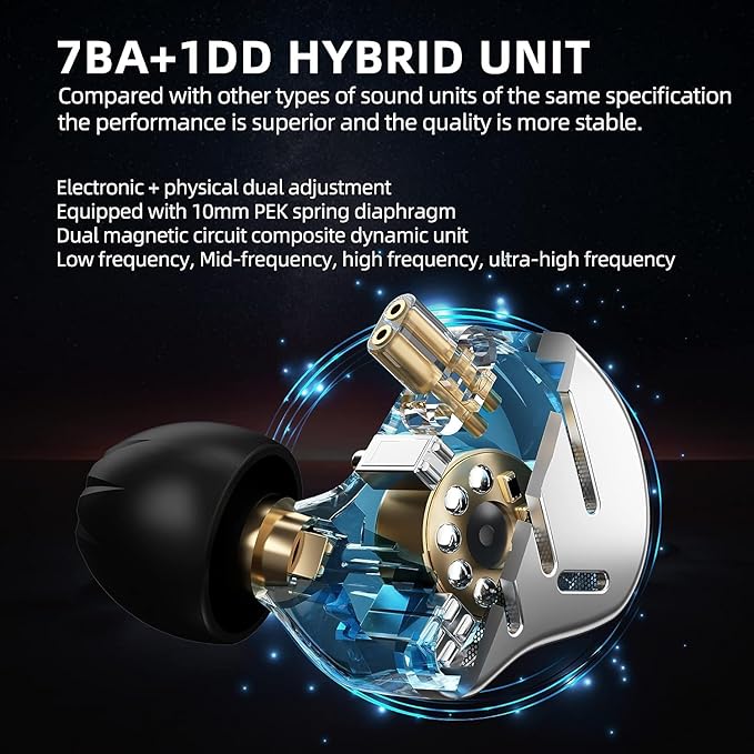 CCA KZ Zax in Ear Monitor Headphones 16 Units 7BA 1DD Hybrid Drivers HiFi IEM Earphones High Clarity Metal Gaming Earbuds with 2 Pin Detachable Cable