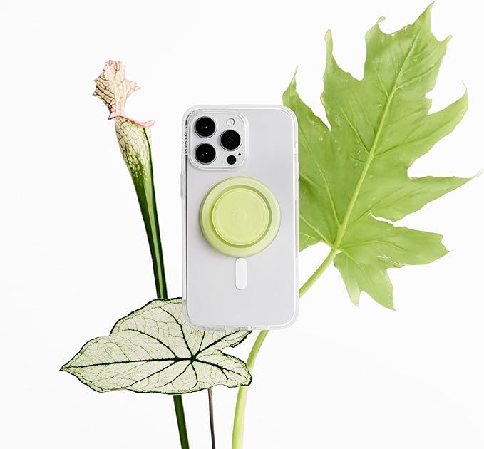 PopSockets Phone Grip for MagSafe with Kickstand, Magnetic Stand, Swappable Top, Secure Hold for iPhone MagSafe Cases, Phone & Tablet Grip - Chartreuly Translucent Glow in The Dark