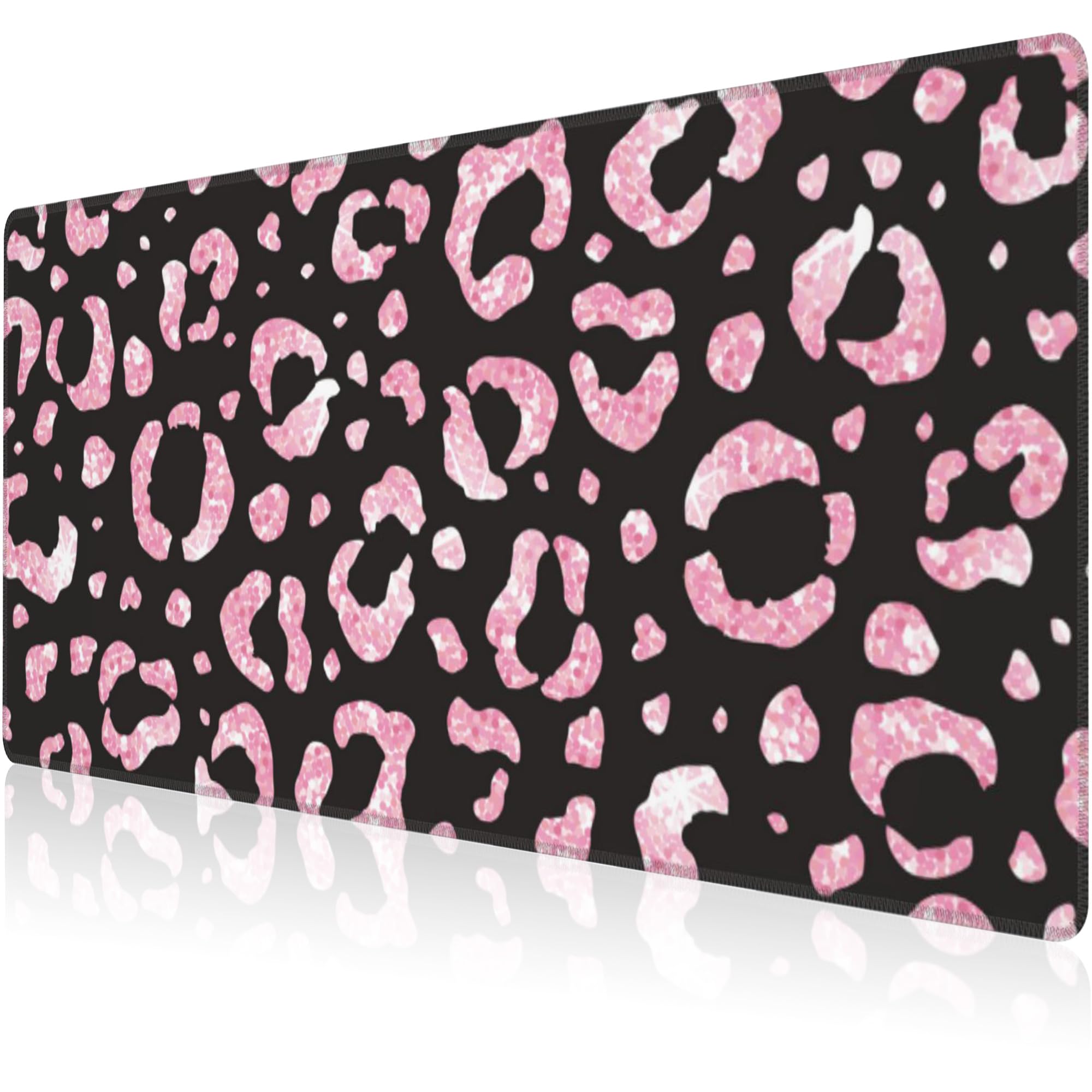 Mouse Pad, Large Rose Pink Leopard Printings Desk Mat, Extended Non-Slip Gaming Keyboard Mousepad Desk Pad, Thick Stitched Edges Waterproof Mouse Mat 31.5"x15.7" (Glittery Leopard Prints)