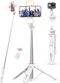 Selfie Stick Tripod with 2 Light, 3 Light Modes & 6 Brightness Levels Extendable Phone Tripod with Detachable Remote & Phone Holder, Portable Camera Tripod Compatible with iphone16 15 14 13/Android