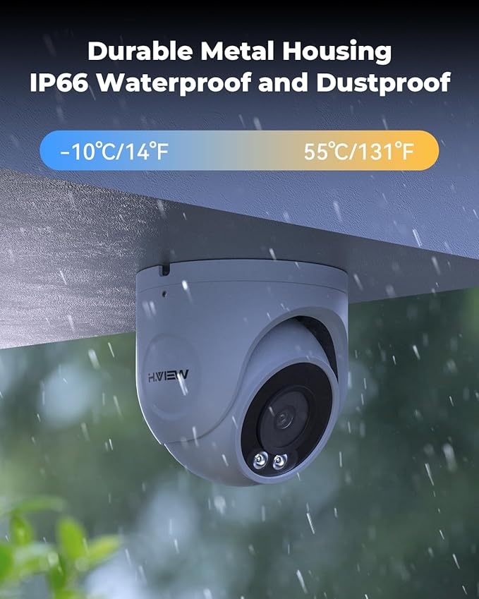 H.VIEW 8CH 4K CCTV Camera Security System, 4TB HDD, 8pcs 8MP Security Camera Outdoor, Trigger Color Night Vision, Two-Way Audio, Human Body Detection, Cameras System for Home Security