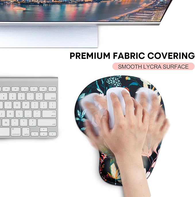 JIKIOU Ergonomic Mouse Pad with Gel Wrist Rest 2Pack, Portable Small Flower