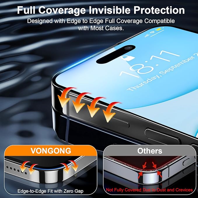 iPhone 15 Pro Screen Protector,Durable and Drop-Proof with 9H Hardness,Bubble-and-Dust-Free 15 Pro HD High-Aluminum Tempered Glass,Easy Installation Exclusively,2 Pack
