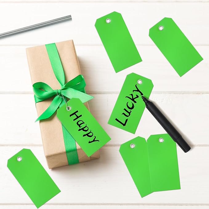 100 Pcs Green Tags with Wires Waterproof Writable Hang Tags with String Attached Heavy Duty Shipping Moving Tags for Luggage Parts Machines(Green, 4 3/4" x 2 3/8")
