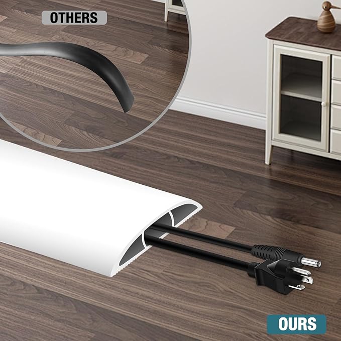 Floor Cord Cover, Cable Protector, 0.63W x 0.31H inches, Wire Cover for Extension Cords, Floor Cable Covers Prevent Cable Trips (White, 50-3 Feet)