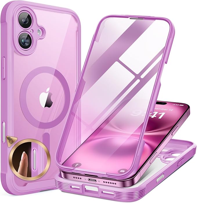 Miracase for iPhone 16 Case 6.1'', [Bubble Free] Full-Body Bumper Phone case with Built-in Full Glass Screen &Camera Control,No Gap,Compatible with MagSafe,Drop Proof 16 Cover