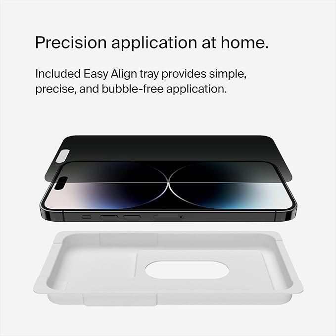 Belkin ScreenForce TemperedGlass Privacy Screen Protector for iPhone 14 Pro Max - Treated Surface with Anti-Fingerprint Coating and Included Easy Align Tray for Bubble-Free Application