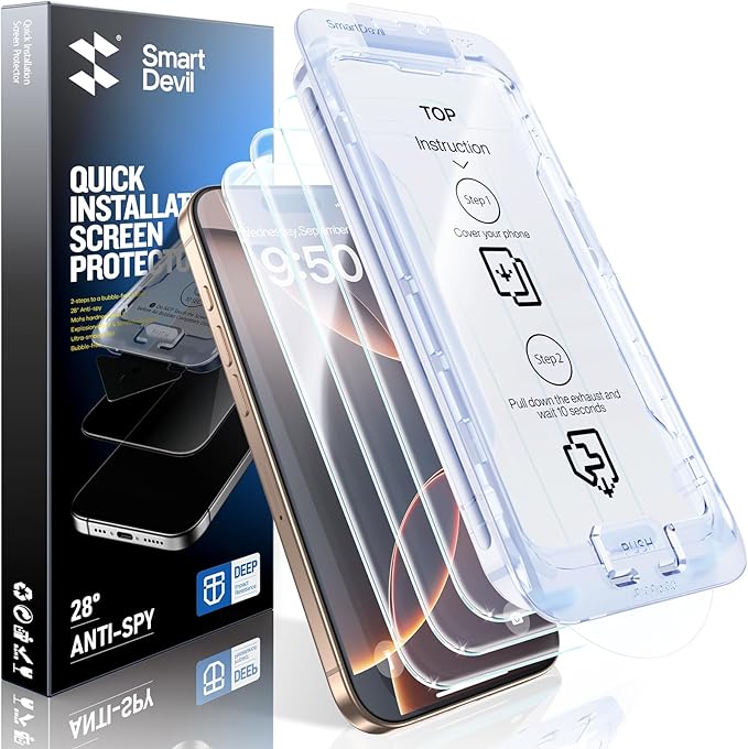 SMARTDEVIL 2 Pack Screen Protector for iPhone 16 Pro Max (6.9 Inch) Tempered Glass, HD Clear Film, Easy Installation, Dust-Free & Bubble-Free
