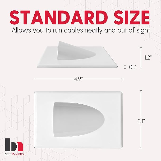 2 Pack Wall Plate Cable Pass Through with Bracket - In Wall Cable Management Kit - Snap ON Wall Plate with Single Gang Low Voltage Mounting Bracket - Decorator Cover for Low Voltage Cables