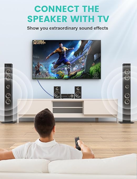 EMK Digital Optical Audio Cable Fiber Optical Toslink Cable SPDIF Audio Cable Male to Male Cord for Home Theater, Sound Bar, TV, PS4, Xbox, PlayStation & More (49Feet/15M)
