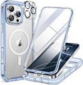 Miracase Magnetic for iPhone 16 Pro Case Full-Body Phone with Built-in Glass Screen Protector, [Compatible with MagSafe] Military Drop Proof 16 Pro Cover Bumper 6.3 inch, Clear Blue
