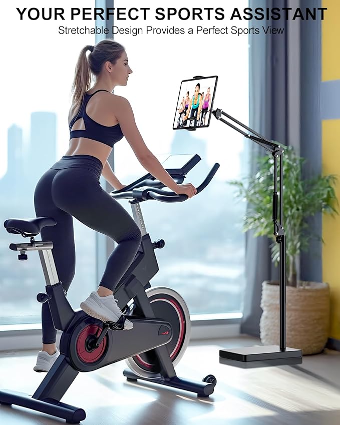 Tablet Floor Stand with 11lb Stable Base & Desk Clamp, Adjustable Height Stretchable Arm Swivel Dual Holder, Compatible with iPhone, iPad Pro Air Mini, Galaxy Tab, Kindle, Phones (4.5''-13'')