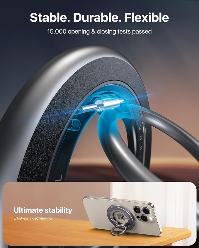 andobil 2025 Upgraded Double-sided Magnetic Phone Grip for MagSafe [Sability Max] Strong Magnetic Phone Ring Holder Compatible with MagSafe Accessories iPhone 16 Plus 15 14 13 12 Pro Max Mini Titanium