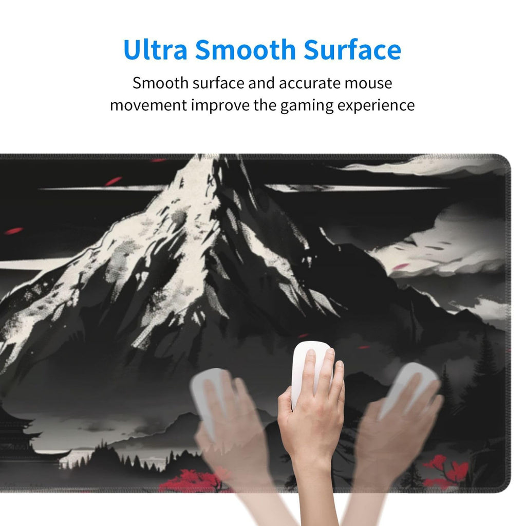 Extended Gaming Mouse Pad, Large Desk Mat XL Anime Mouse Pad Waterproof with Stitched Edges, Non-Slip Desktop Pad for Home and Office, Level Up Your 31.5x11.8 Inch (Snow Mountain)