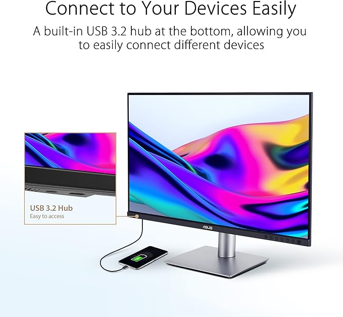 ASUS ProArt Display 27” 4K HDR Professional Monitor (PA279CRV) - IPS, UHD (3840 x 2160), 99% DCI-P3/Adobe RGB, ΔE < 2, Calman Verified, USB-C PD 96W, DisplayPort, Daisy-Chain, Ergonomic, 3yr Warranty