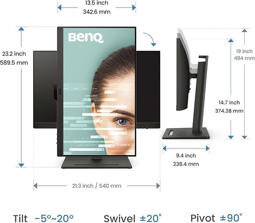 BenQ GW2490T Computer Monitor 24" 100Hz FHD 1920x1080p | IPS | Eye-Care Tech | Low Blue Light | Anti-Glare | Adaptive Brightness | Height and Tilt Adjustable | Built-in Speakers | DisplayPort | HDMI