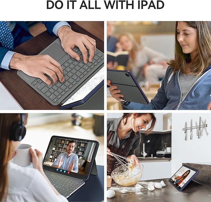 Touch iPad 10th Generation Case with Keyboard (10.9", 2022) & iPad 11th (A16, 2025): Magnetic Split Stand Case, Multi-Touch Trackpad, Rechargeable Wireless Keyboard Folio with Backlit Keys, Gray