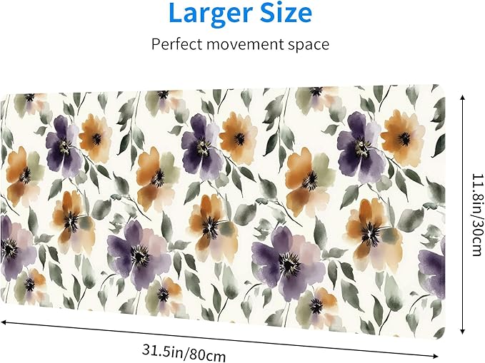 Watercolor Floral Large Mouse Pad,Gaming Keyboard Desk Pad,Extended Mouse Mat Non-Slip Rubber Base with Stitched Edges for Office Game Home XL 31.5"x11.8"