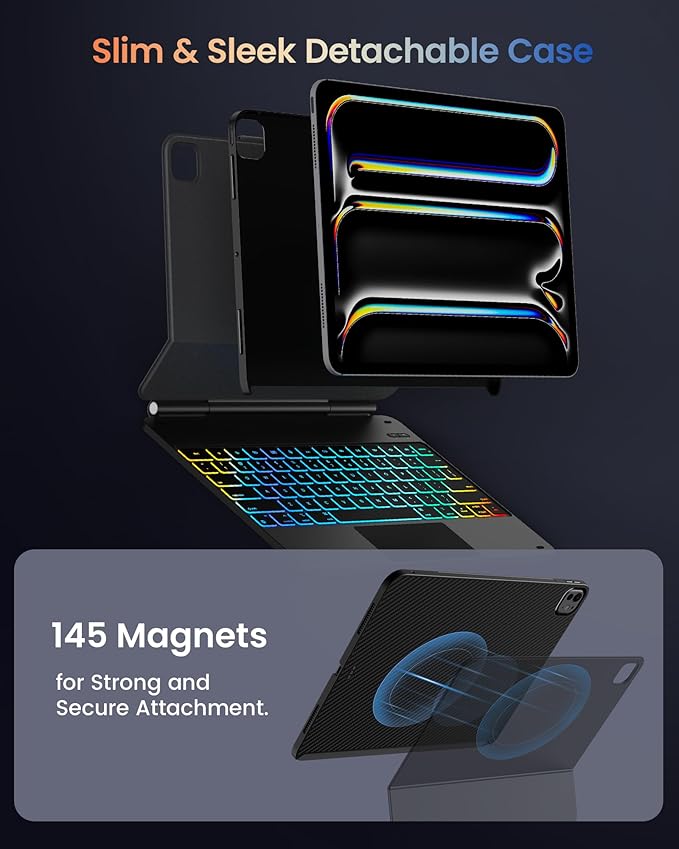 typecase Edge+ Keyboard Case for 2024 iPad Pro 13-inch (M4), Black Keyboard with Carbon Fiber Protective Case,Portrait & Typing Modes,Built-in Trackpad,11-Color Backlight,Magnetic Stand,Pencil Holder