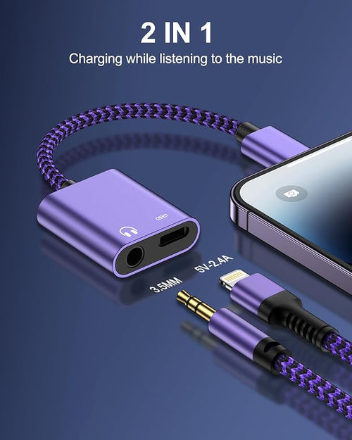 2-in-1 Lightning to 3.5mm Audio Adapter with Charging, Headphone Splitter