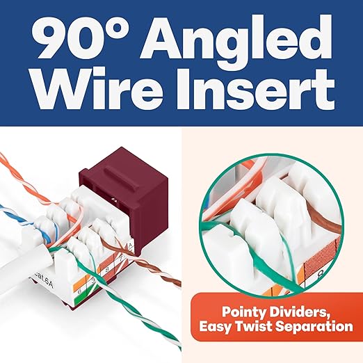 Everest 90° Angled RJ45 Cat6A Keystone Jacks 50-Pack in Red - Slim Profile Female RJ45 Connectors - Cat 6A Keystone Jack - Compatible with 90° Angled Speed Termination Tool - easyJACK (B094WB91H3)