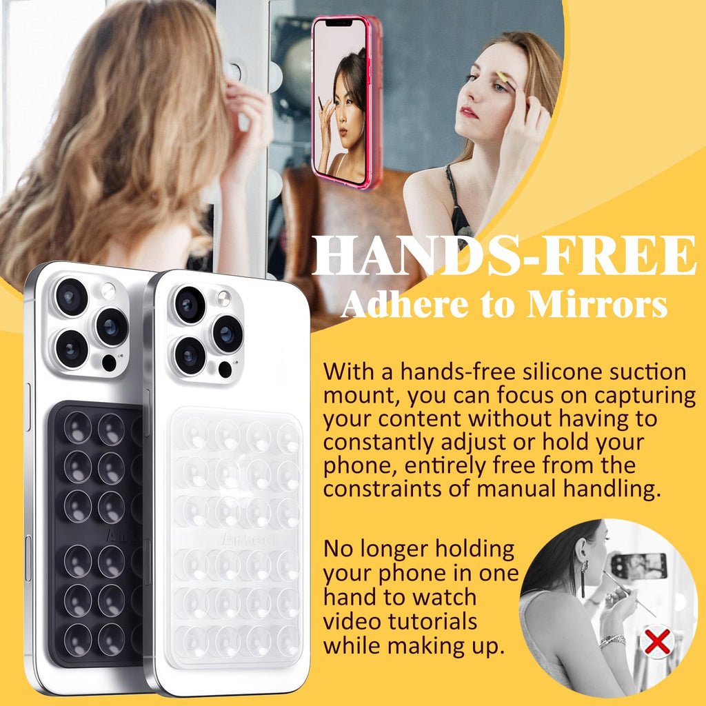 JingJinYY Medium-Sized Silicone Suction Phone Case Adhesive Mount, Enhanced Suction Power and Upgraded Thickened Sticky Phone Grip, Durable, Hands-Free Sticky Phone Holder, 2.28"x3.46" (White)