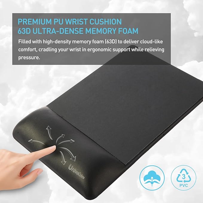 univo colors Design-Wave Wrist Rest Mouce Pad,PE Mouse Sliding Panel+Artificial Sheepskin+Memory Foam+Ergonomic+Anti-Slip Gel,Resilience Support During Work and Gaming,Mouce Accessory,Grey