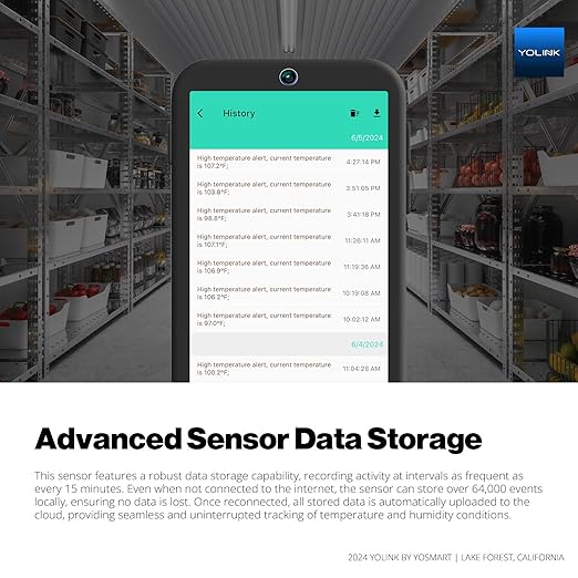 YoLink Indoor Hygrometer Thermometer, 3-Pack, 2-Year Data Storage Export, Advanced Offline Storage, LoRa Tech, App Push, Email, SMS, Hub Required