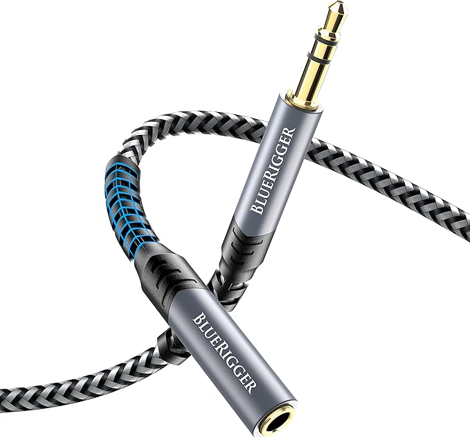 BlueRigger Headphone Extension Cable (40FT, 24K Gold Plated Jack, Hi-Fi Sound, 3.5mm Male to Female Stereo Audio Cable) – Aux Cord for iPod, Laptops, Smartphones, Speakers, Tablets, Home Car Stereo