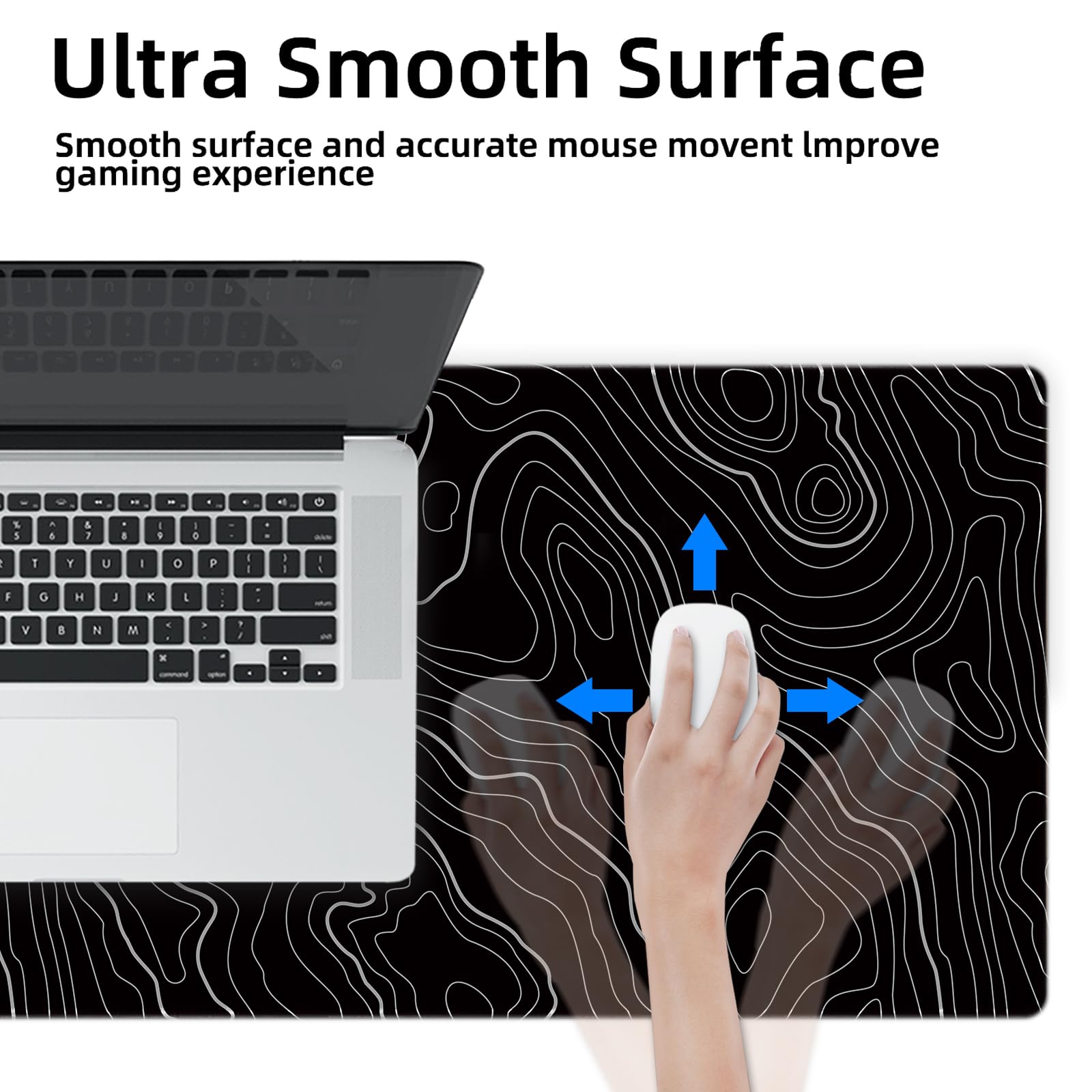 Galdas Mouse Pad For Gaming,XXL XL Large Mouse Mat Long Extended MousePad Desk Mat Non-Slip Rubber Mice Pads Stitched Edges Thin (31.5 x 11.8 x 0.12 Inches) Topographic Map
