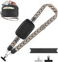 Clip and Go Strap for Phone with Wallet Crossbody, Adjustable Phone Lanyard with Detachable RFID Wristlet Wallet, Pattern Strap, Black (M)
