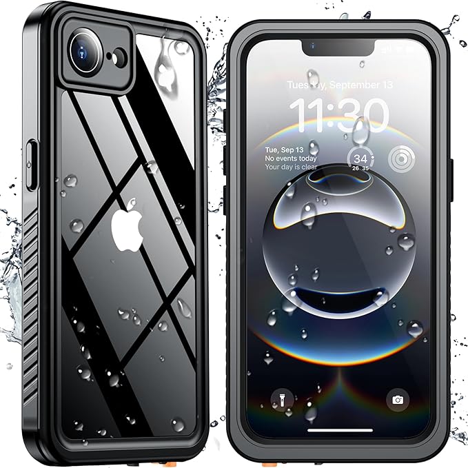 SPIDERCASE for iPhone 16e Case Waterproof,Built-in Screen & Camera Lens Protector[IP68 Underwater] Full Body Protection Phone Case for iPhone 16e 6.1'', Black/Clear
