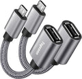 USB to Micro USB Adapter 2 Pack, Unidirectional Micro USB Male to USB Female 2.0 OTG On-The-Go Cable Converter, Nylon Braided, Aluminum Shells for S7 LG, Flash Drive, Mouse, Keyboard, Game Controller