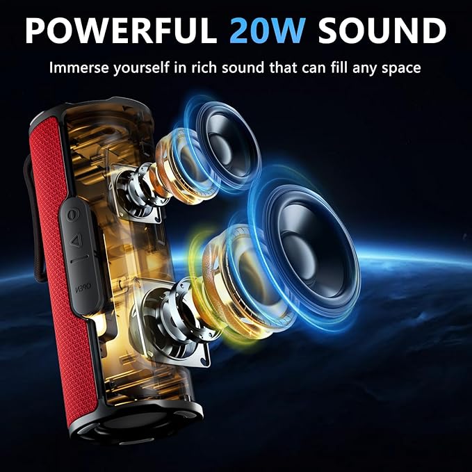 COOPERS Portable Bluetooth Speaker, Wireless Bluetooth Speaker, IPX5 Waterproof Speakers with RGB Lights, Loud Stereo Sound Deep Bass, Long Playtime TWS Pairing for Home/Party/Outdoor Beach