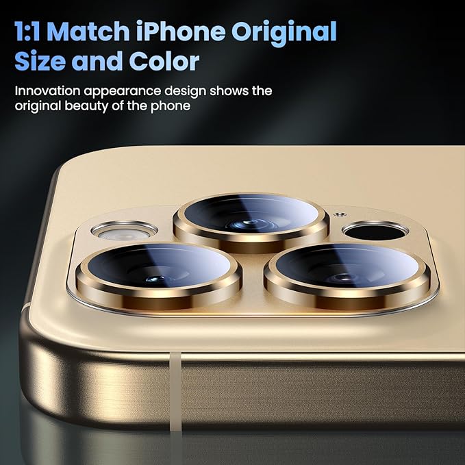 Uyiton Compatible with iPhone 16 Pro/iPhone 16 Pro Max Camera Lens Protector - [Not Easy to Break][Strong Adsorption][Case-Friendly] Metal Tempered Glass Rear Camera Screen Cover - Desert Titanium