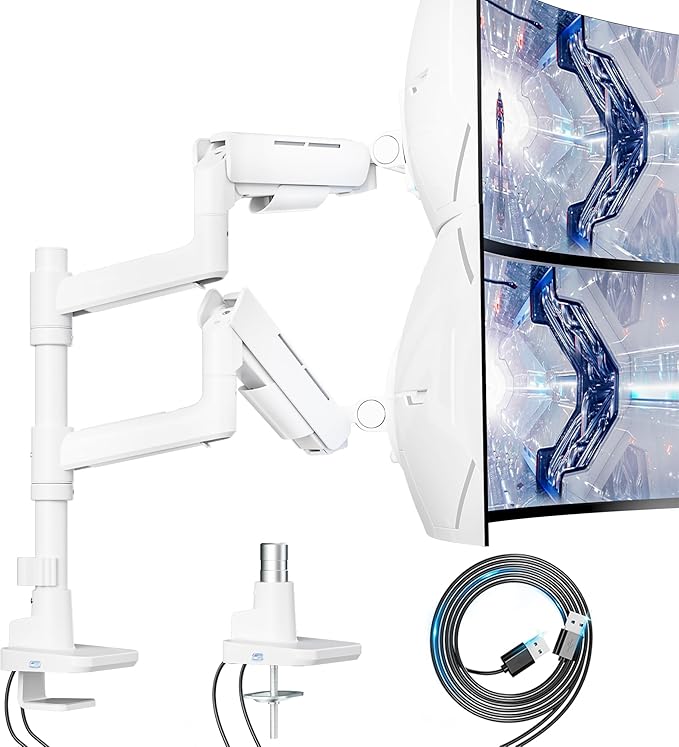 ARES WING Dual Monitor Mount with USB for 17-49 Inch Screen, White