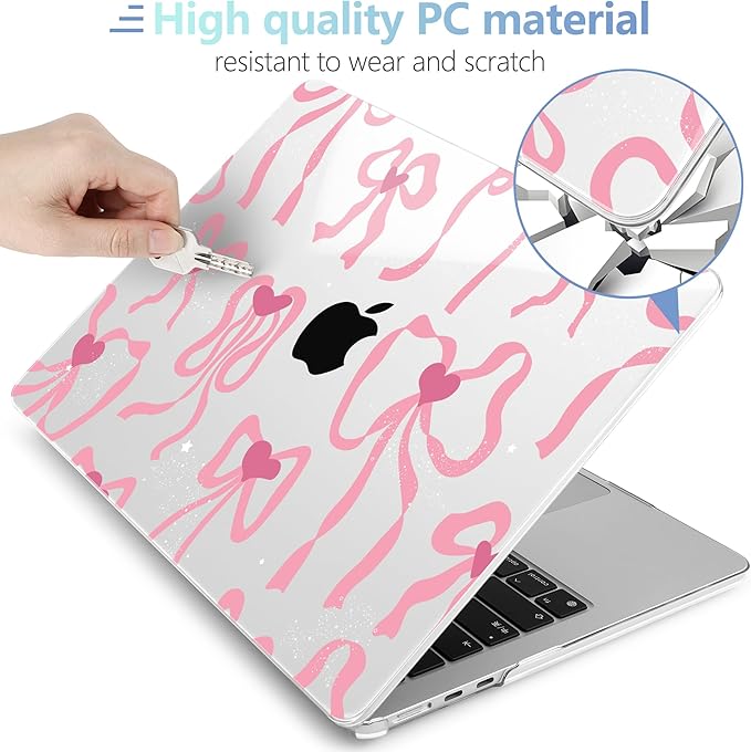 MEEgoodo for M4/M3/M2 MacBook Air 15.3 inch Case 2025 2024 2023, Case Fit Model (A3241/A3114/A2941) for MacBook Air 15 inch, Laptop Hard Shell with Keyboard Cover, Coquette Ribbon Bow