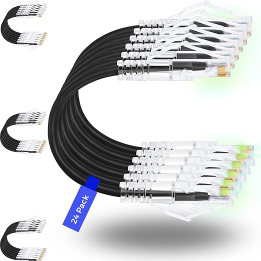 Rapink Patch Cables Cat6/ Cat6a 3ft (24 Pack) Slim, Cat6a Ethernet Patch Cable 10G Support, Snagless Cat 6 Patch Cable for Patch Panel to Switch, Flexiable Cat6 Ethernet Cable Black