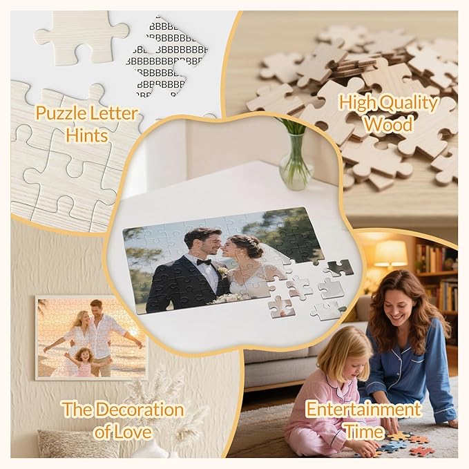 Custom Puzzle, Customize Puzzles from Photos with 120/200/300/500/1000 Pieces, Personalized Wooden Jigsaw Puzzle Gifts for Family, Adults, Christmas, Wedding, Pet