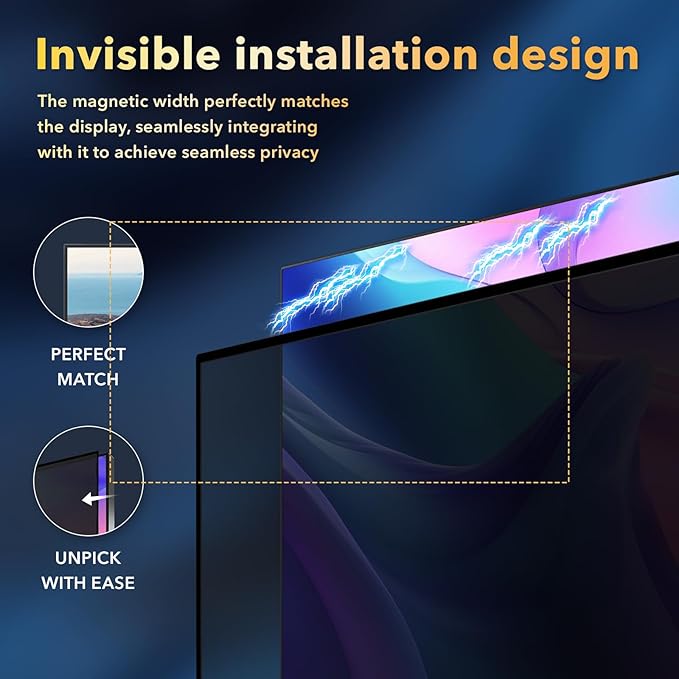 Magnetic 2 Pack Invisible Hidden Design Computer Privacy Screen Filter 24 Inch for Frameless Monitor 16:9 Aspect Ratio, Removable Anti Glare Blue Light Protector, Double Sided Reversible Eye Care Film